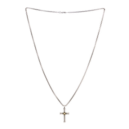 David Yurman Sterling Silver 18K Yellow Gold 35mm Cable Cross Pendant Necklace 2 of 4