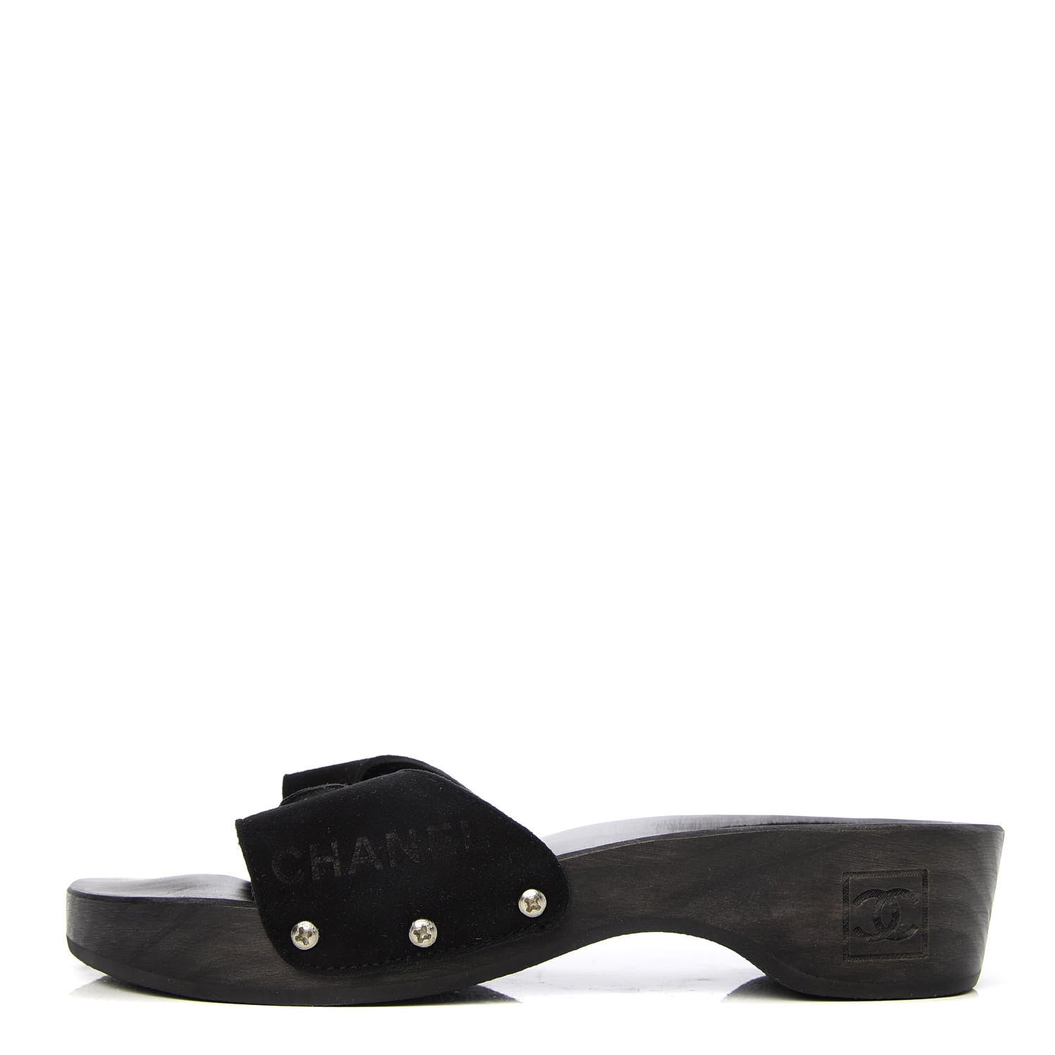 Chanel Suede CC Buckle Clogs 37 Black 1 of 9