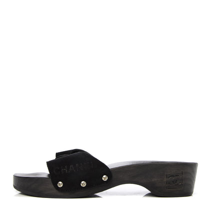 Chanel Suede CC Buckle Clogs 37 Black 1 of 9