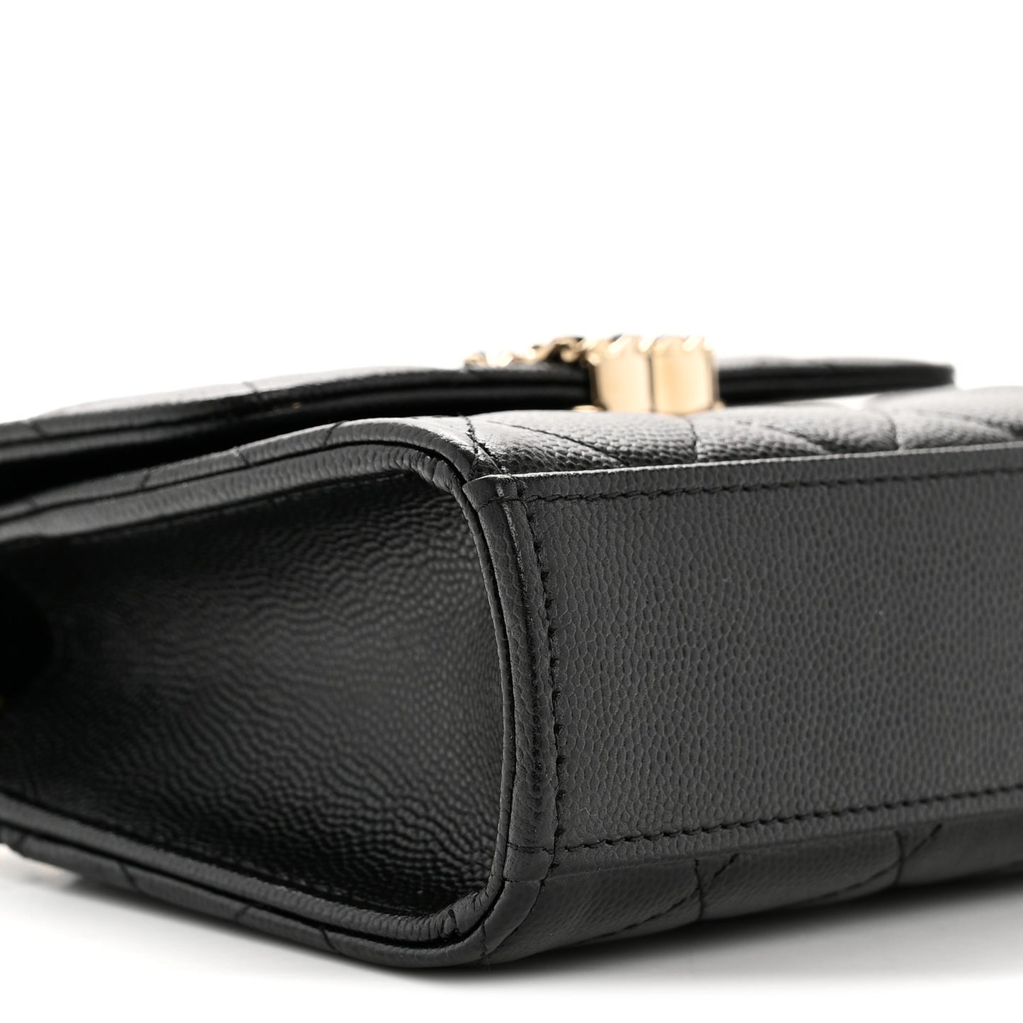 Caviar Quilted Double Chain Top Handle Flap With Chain Black