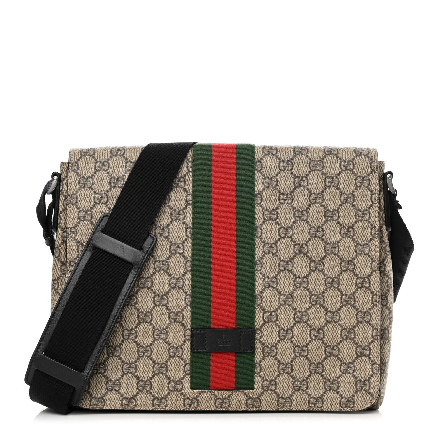 Gucci GG Supreme Monogram Web Flap Messenger Bag Black 1 of 15