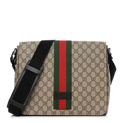 Gucci GG Supreme Monogram Web Flap Messenger Bag Black 1 of 15