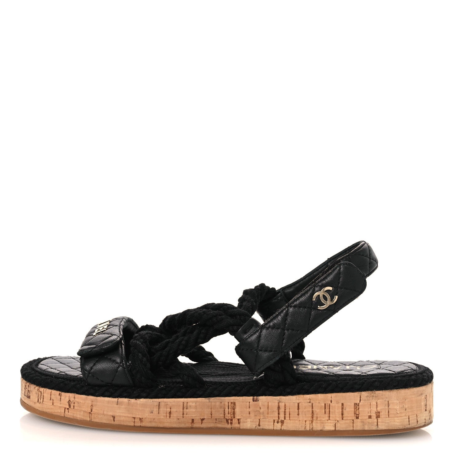 Chanel Cord Lambskin Quilted Logo Sandals 39 Black 1 of 12