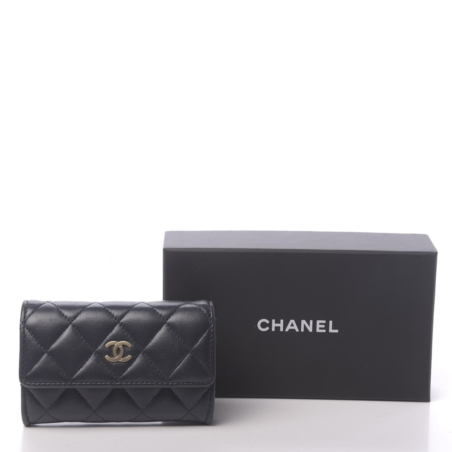 Lambskin Quilted Flap Card Holder Navy