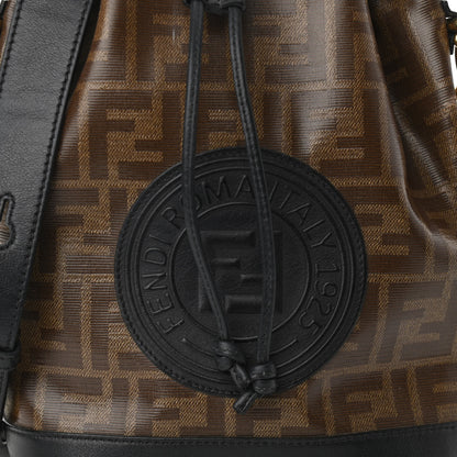 Fendi Glazed Fabric Vitello Grace F is Fendi FF 1974 Stamp Patch Grande Mon Tresor Bucket Bag Mogano Panna Black 11 of 16