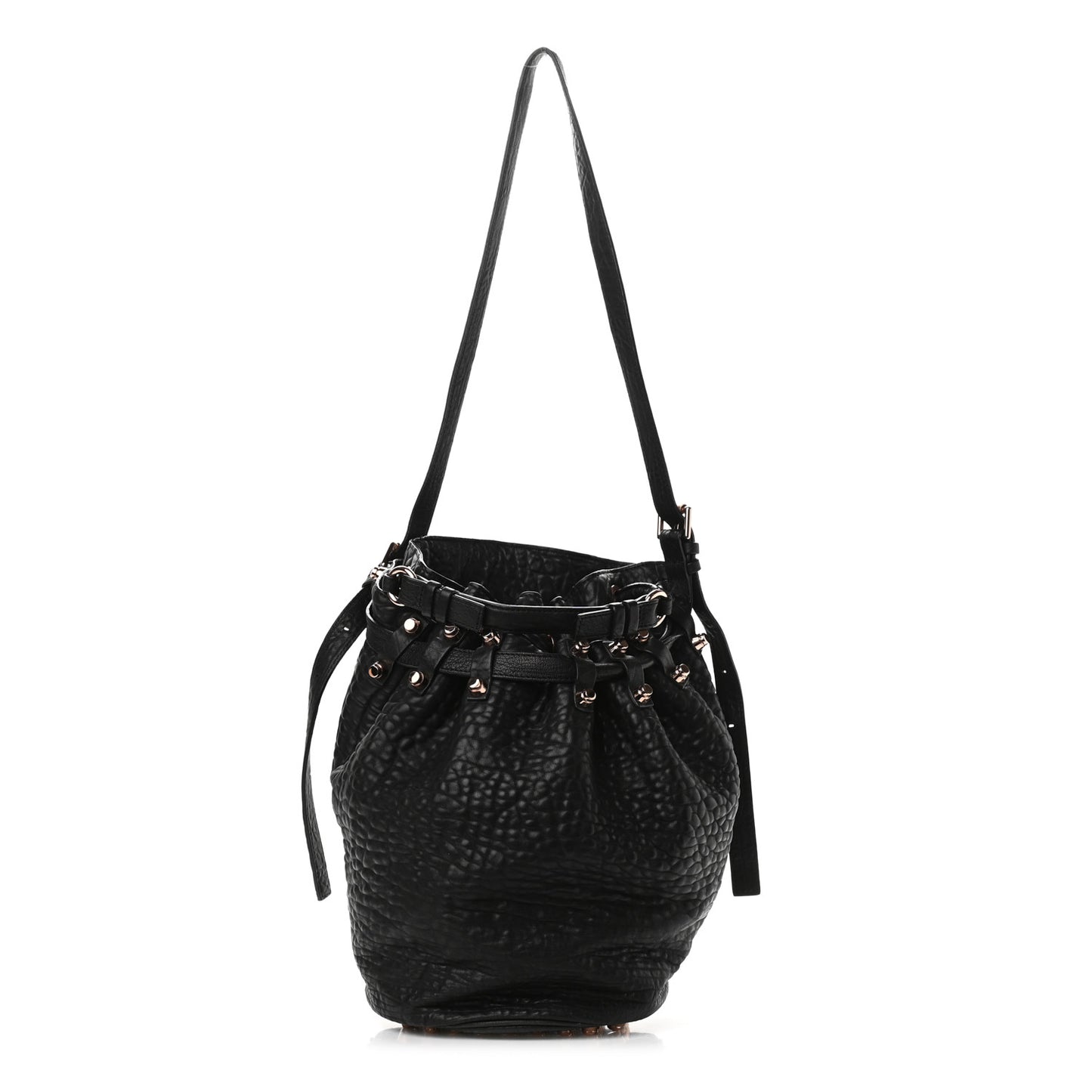 Pebbled Lambskin Diego Bucket Black Rose Gold Hardware