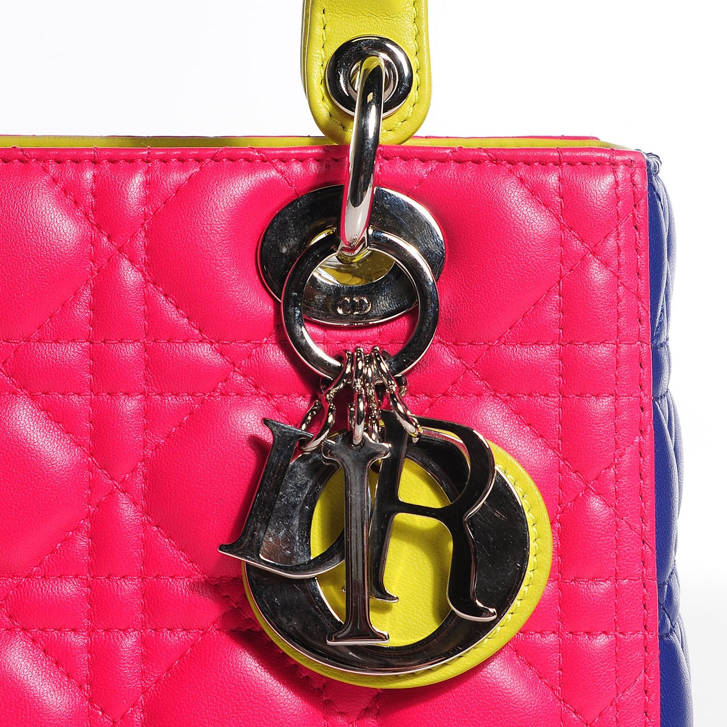 Lambskin Cannage Medium Tri-Color Lady Dior Pink Blue Yellow