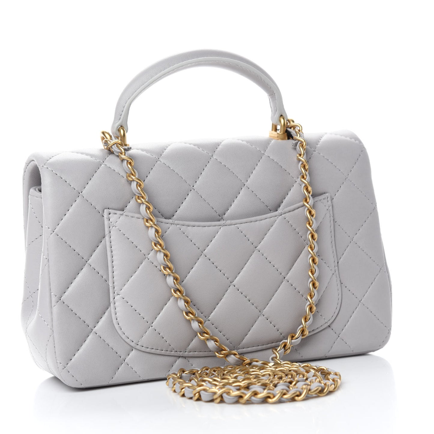 Lambskin Quilted Mini Top Handle Rectangular Flap Grey