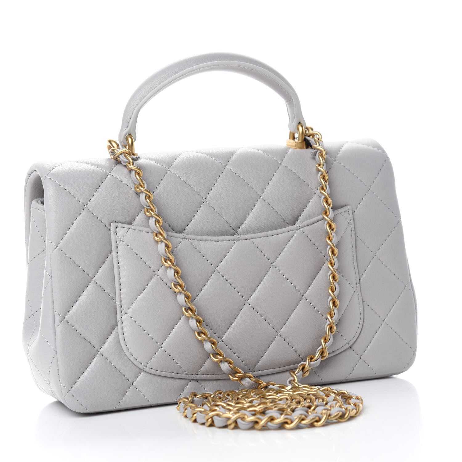 Chanel Lambskin Quilted Mini Top Handle Rectangular Flap Grey 3 of 11