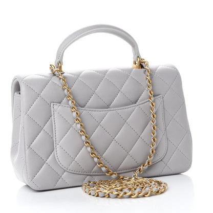 Chanel Lambskin Quilted Mini Top Handle Rectangular Flap Grey 3 of 11