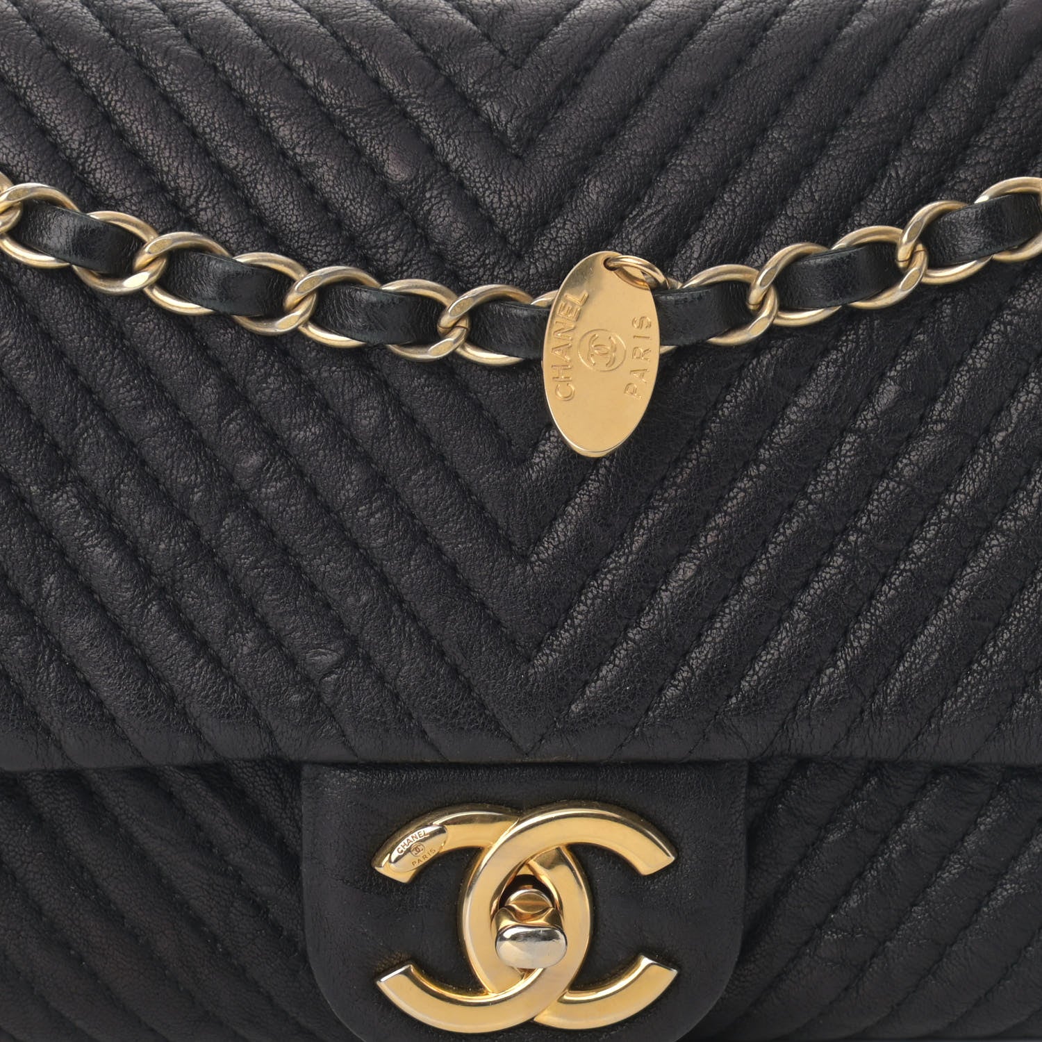 Chanel Wrinkled Lambskin Chevron Quilted Medium Surpique Flap Black 8 of 12