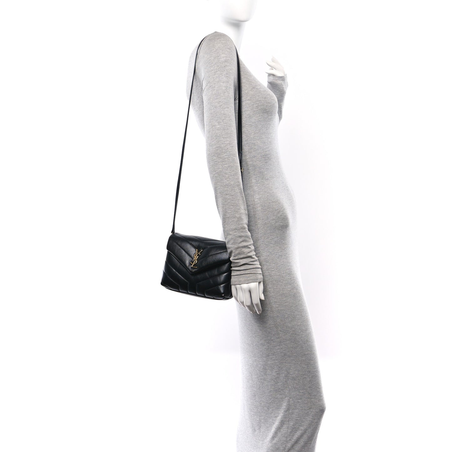 Calfskin Y Quilted Monogram Toy Loulou Crossbody Bag Black