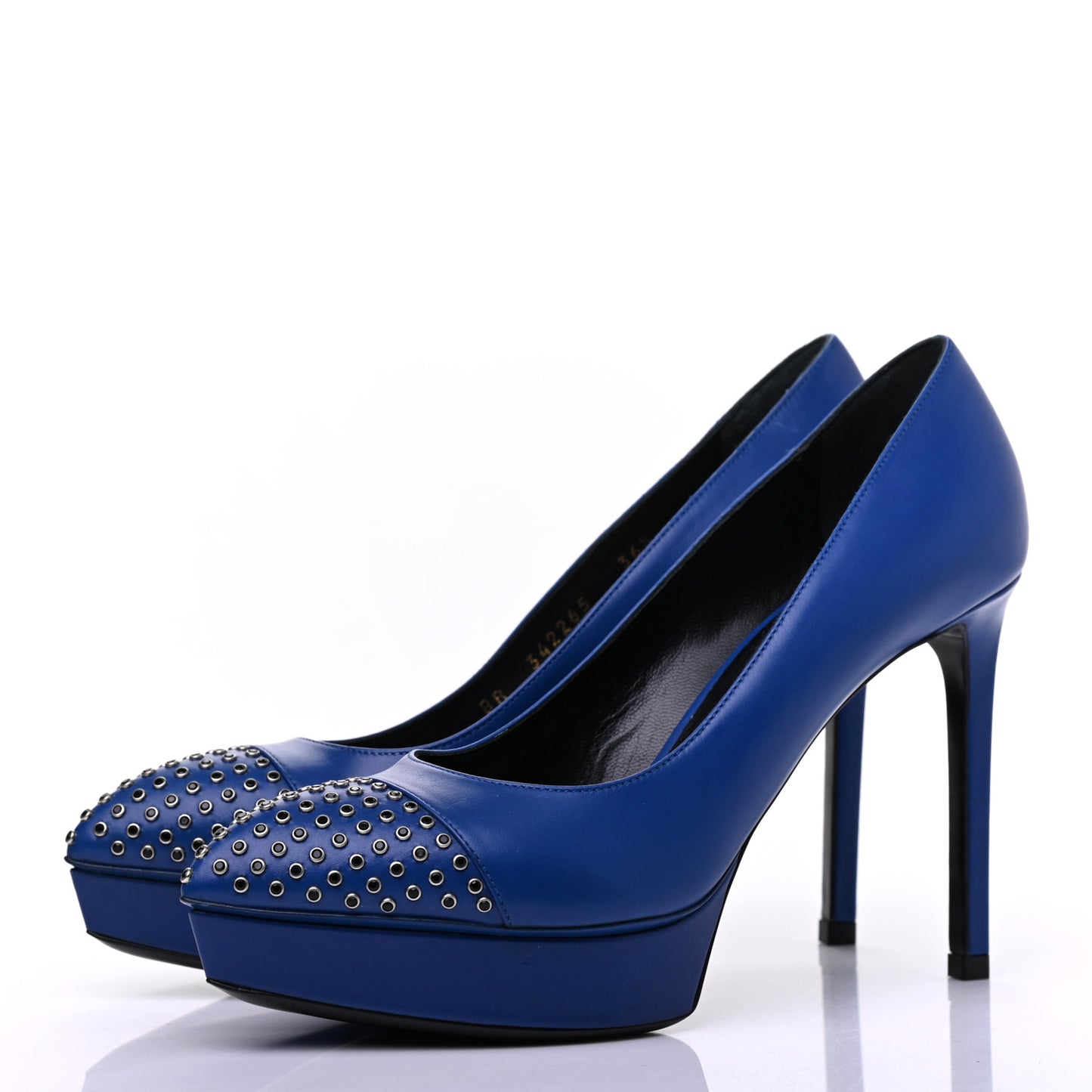 Calfskin Studded Cap Toe Janis Platform Pumps 36.5 Blue