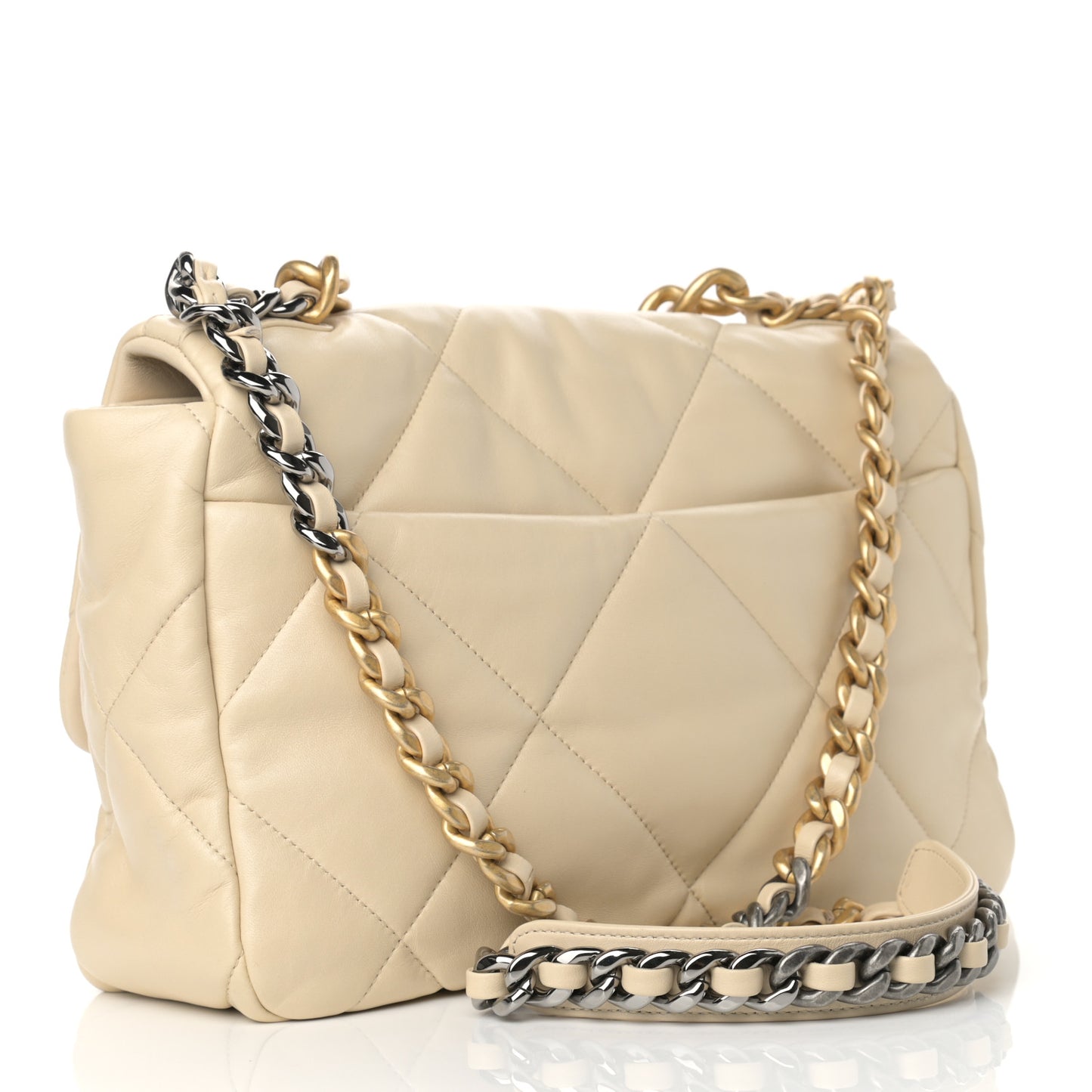 Lambskin Quilted Large Chanel 19 Flap Beige