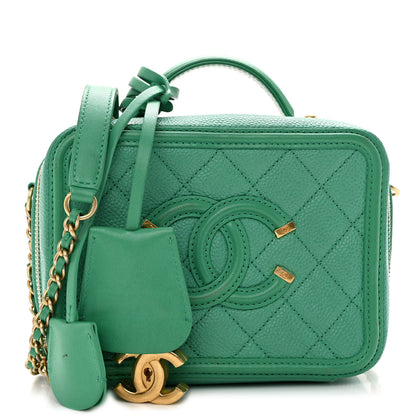Chanel Caviar Quilted Small CC Filigree Vanity Case Green 1 of 12