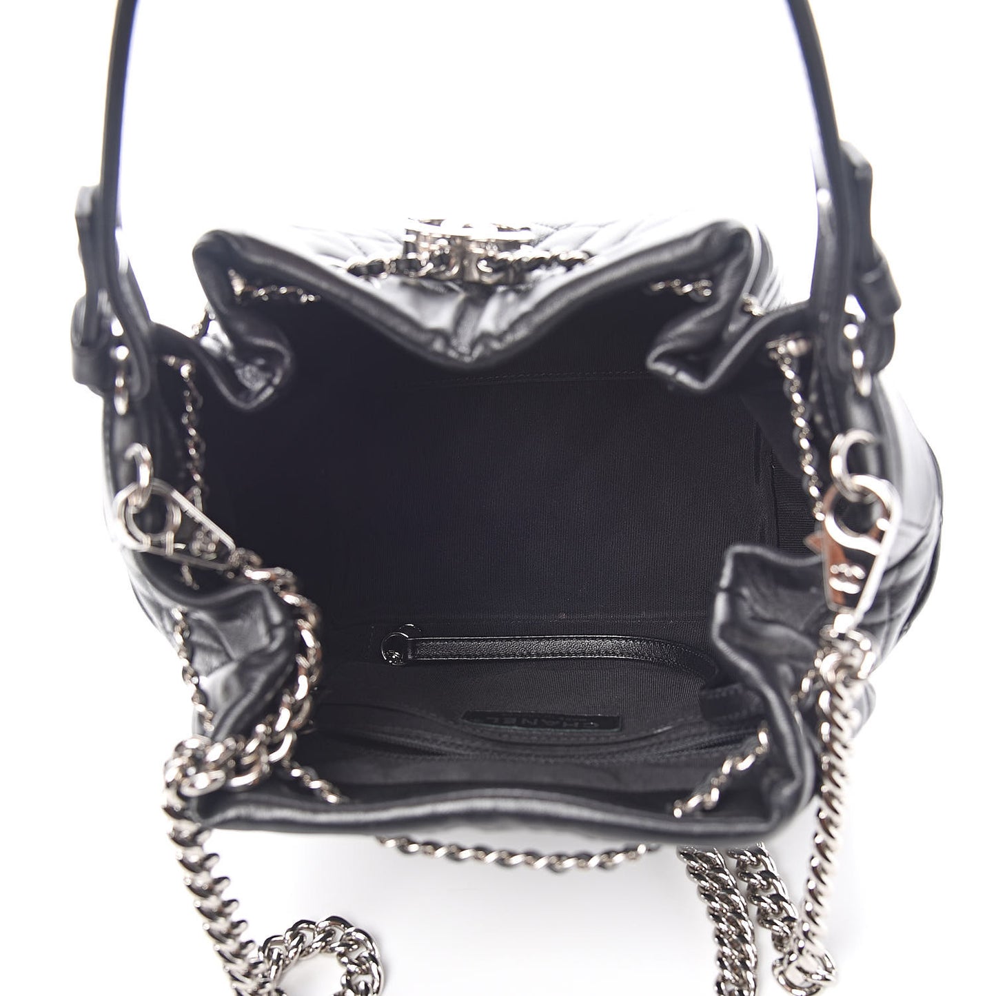 Lambskin Quilted CC Chain Drawstring Tote Black