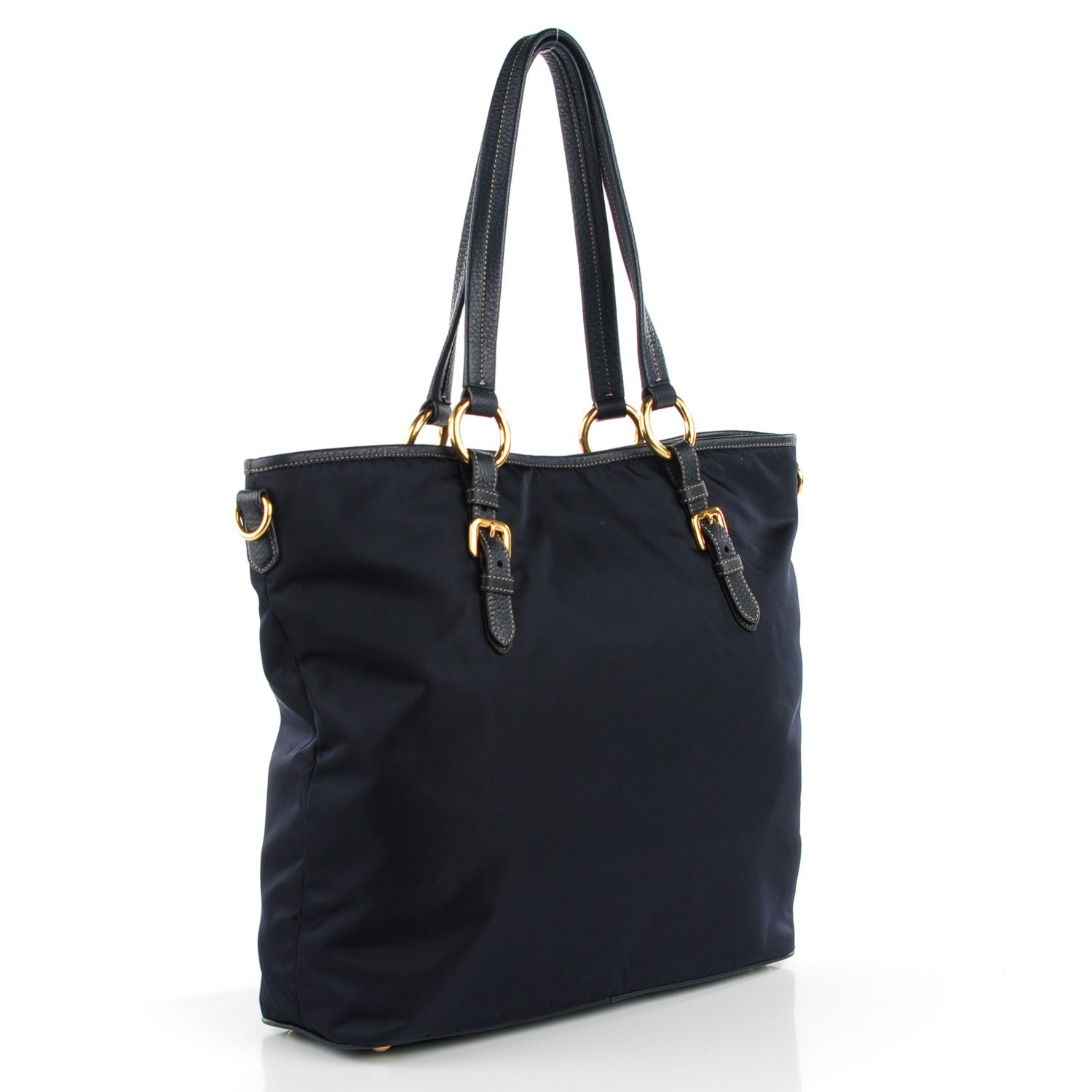Prada Vitello Daino Tessuto Nylon Tote Blue 3 of 9