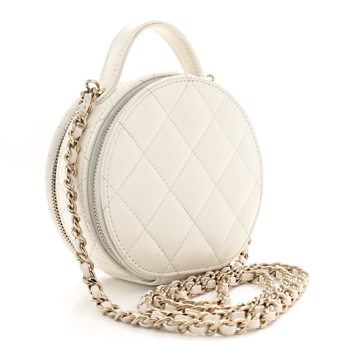 Chanel Lambskin Quilted Round Handle With Care Vanity With Chain White 3 of 11