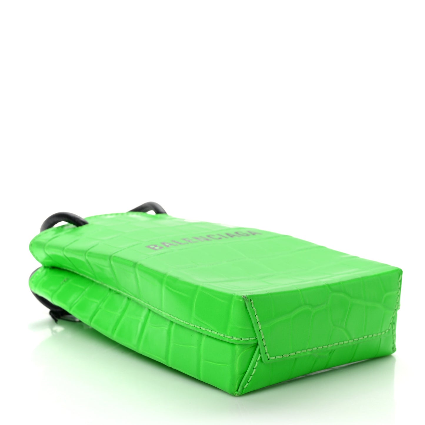 Shiny Calfskin Crocodile Embossed Logo Shopping Phone Holder Bag Fluo Green Black