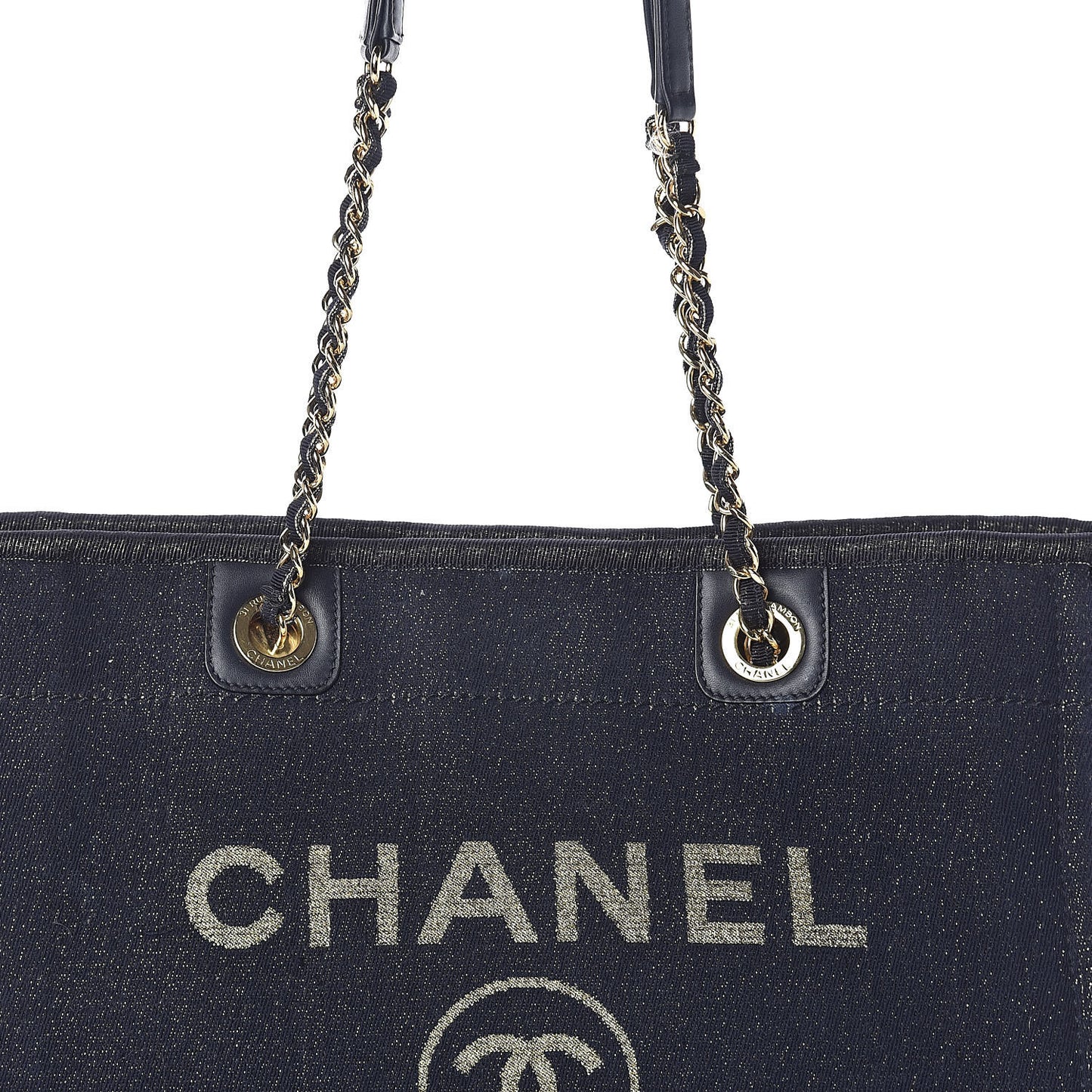 Lurex Canvas Small Deauville Tote Navy Blue Gold