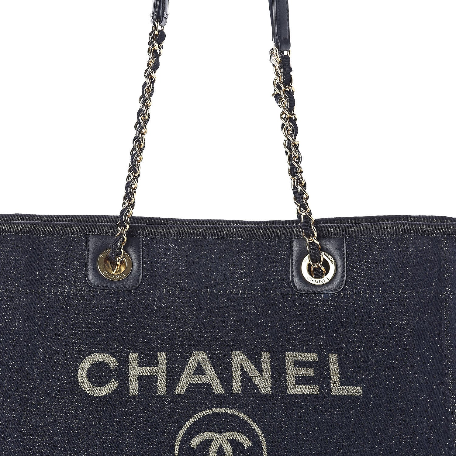 Chanel Lurex Canvas Small Deauville Tote Navy Blue Gold 8 of 10