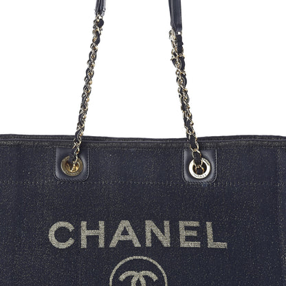 Chanel Lurex Canvas Small Deauville Tote Navy Blue Gold 8 of 10