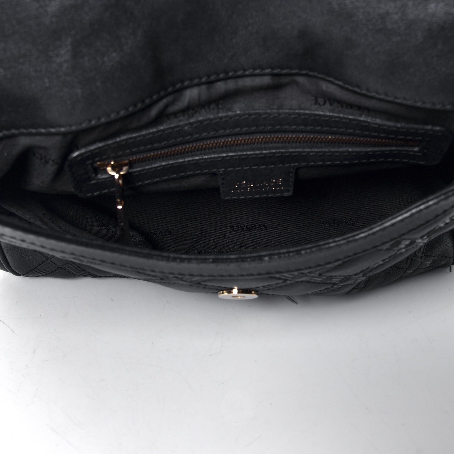 Calfskin Greca Argyle Embossed Medusa Shoulder Bag Black