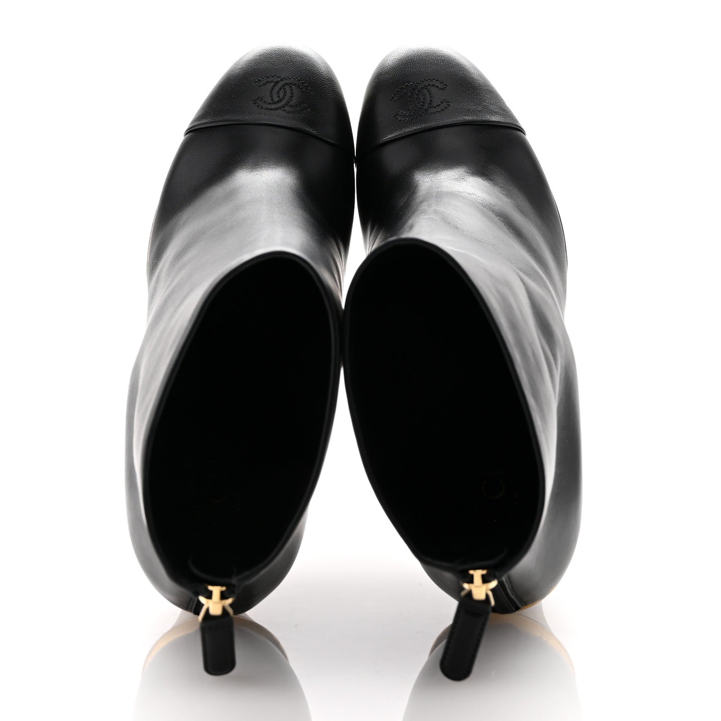 Lambskin Cap Toe Wedge Ankle Boots 42 Black