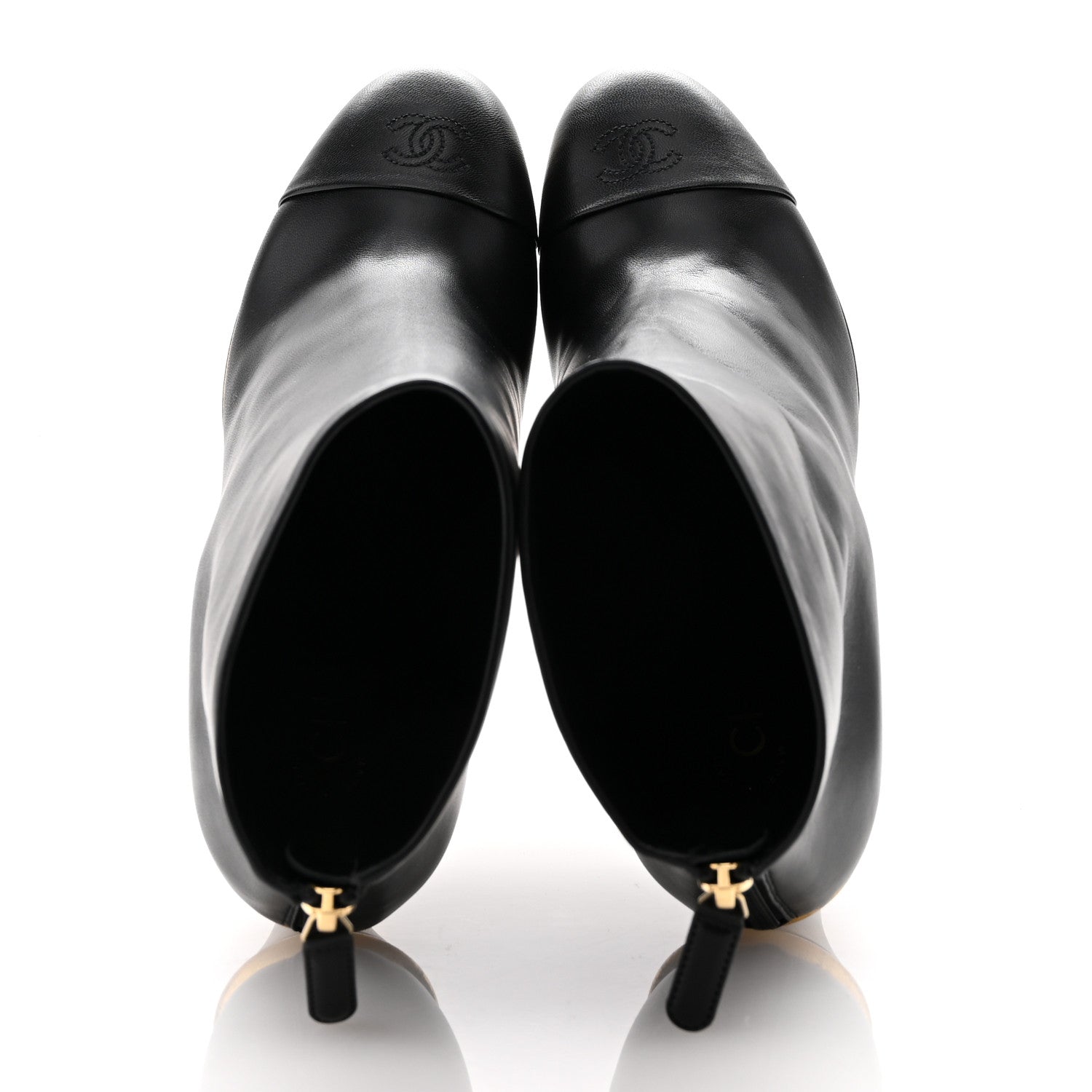 Chanel Lambskin Cap Toe Wedge Ankle Boots 42 Black 2 of 10