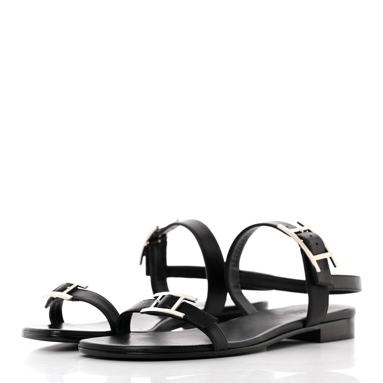 Hermes Calfskin Cristal Sandals 37.5 Black 3 of 17