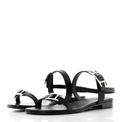 Hermes Calfskin Cristal Sandals 37.5 Black 3 of 17