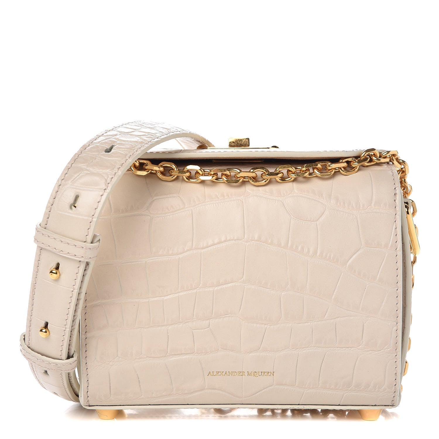 Alexander McQueen Calfskin Crocodile Embossed Box Shoulder Bag 19 Cream 1 of 9