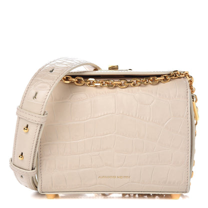 Alexander McQueen Calfskin Crocodile Embossed Box Shoulder Bag 19 Cream 1 of 9