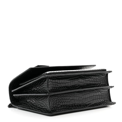 Saint Laurent Calfskin Crocodile Embossed Medium Monochrome Monogram Sunset Black 4 of 13