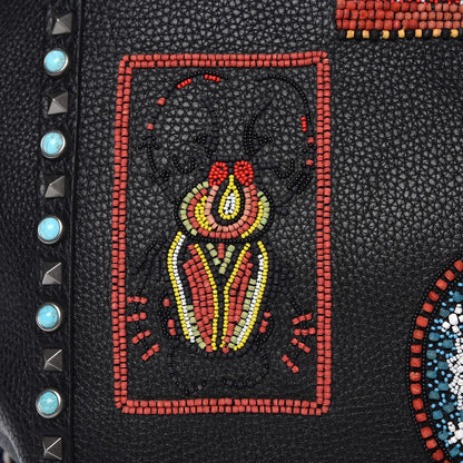 Valentino Garavani Grained Calfskin Patch Beaded Medium Rockstud Rolling Crossbody Tote Black Multicolor 8 of 8