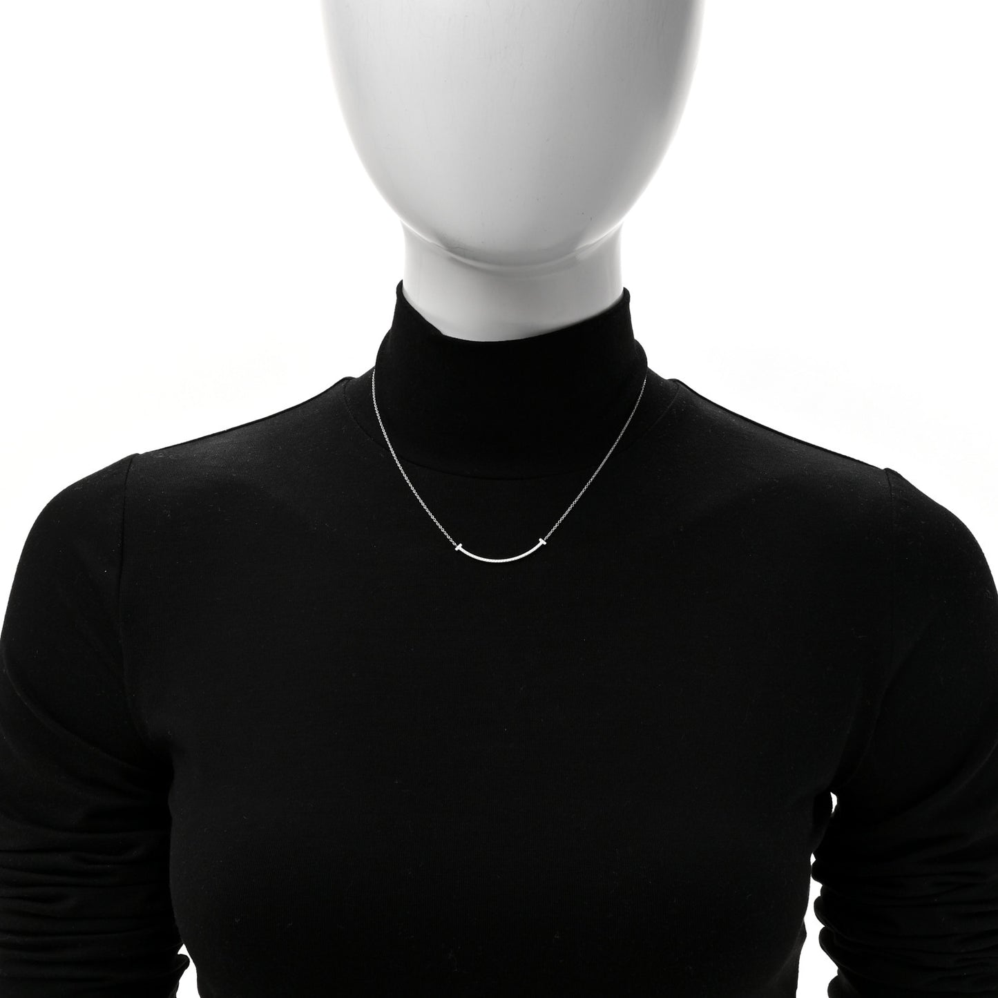 18K White Gold Diamond Small T Smile Pendant Necklace