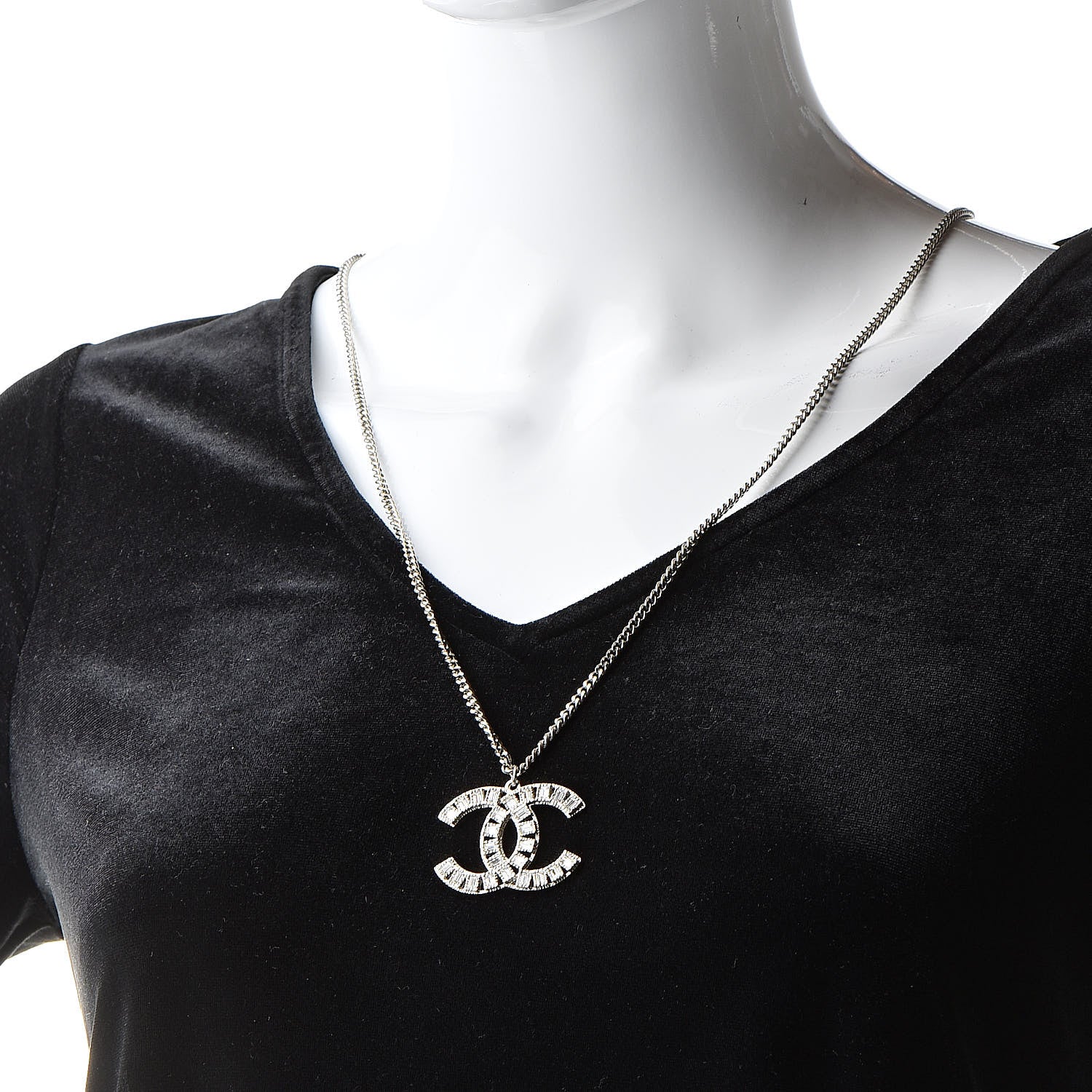 Chanel Baguette Crystal CC Necklace Silver 2 of 7