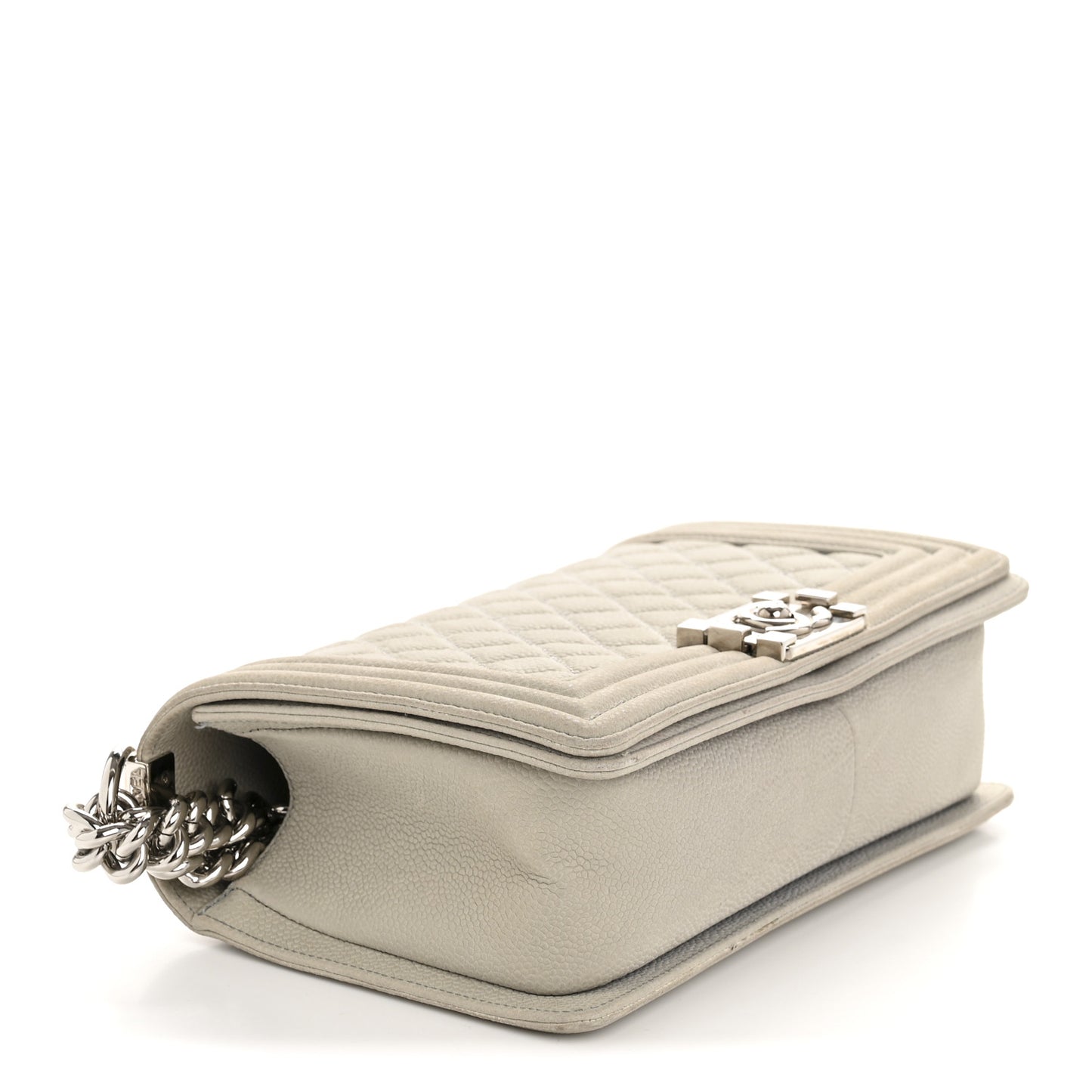 Iridescent Caviar Quilted Medium Boy Flap Light Grey