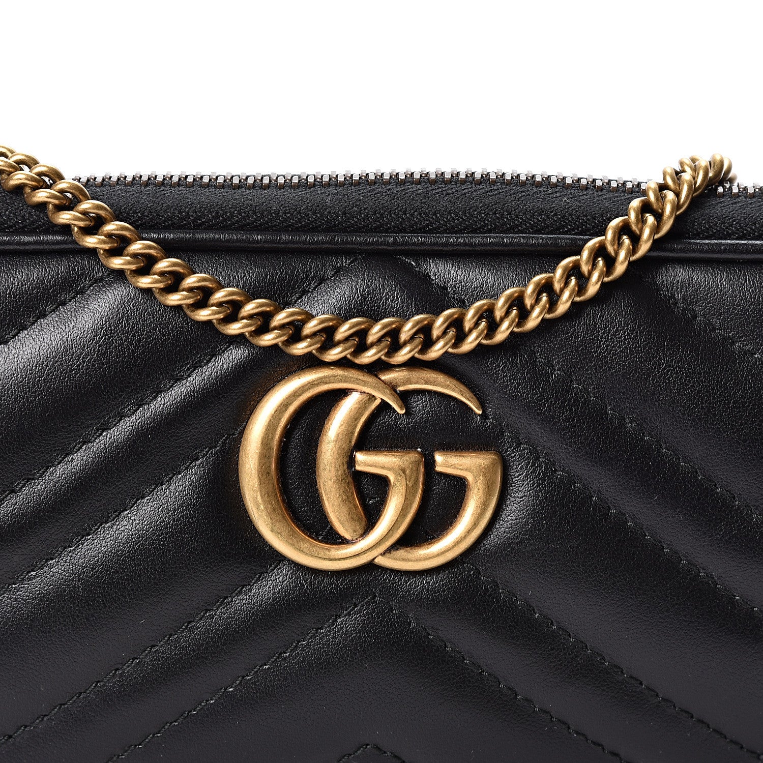 Gucci Calfskin Matelasse Mini GG Marmont Chain Crossbody Bag Black 7 of 10