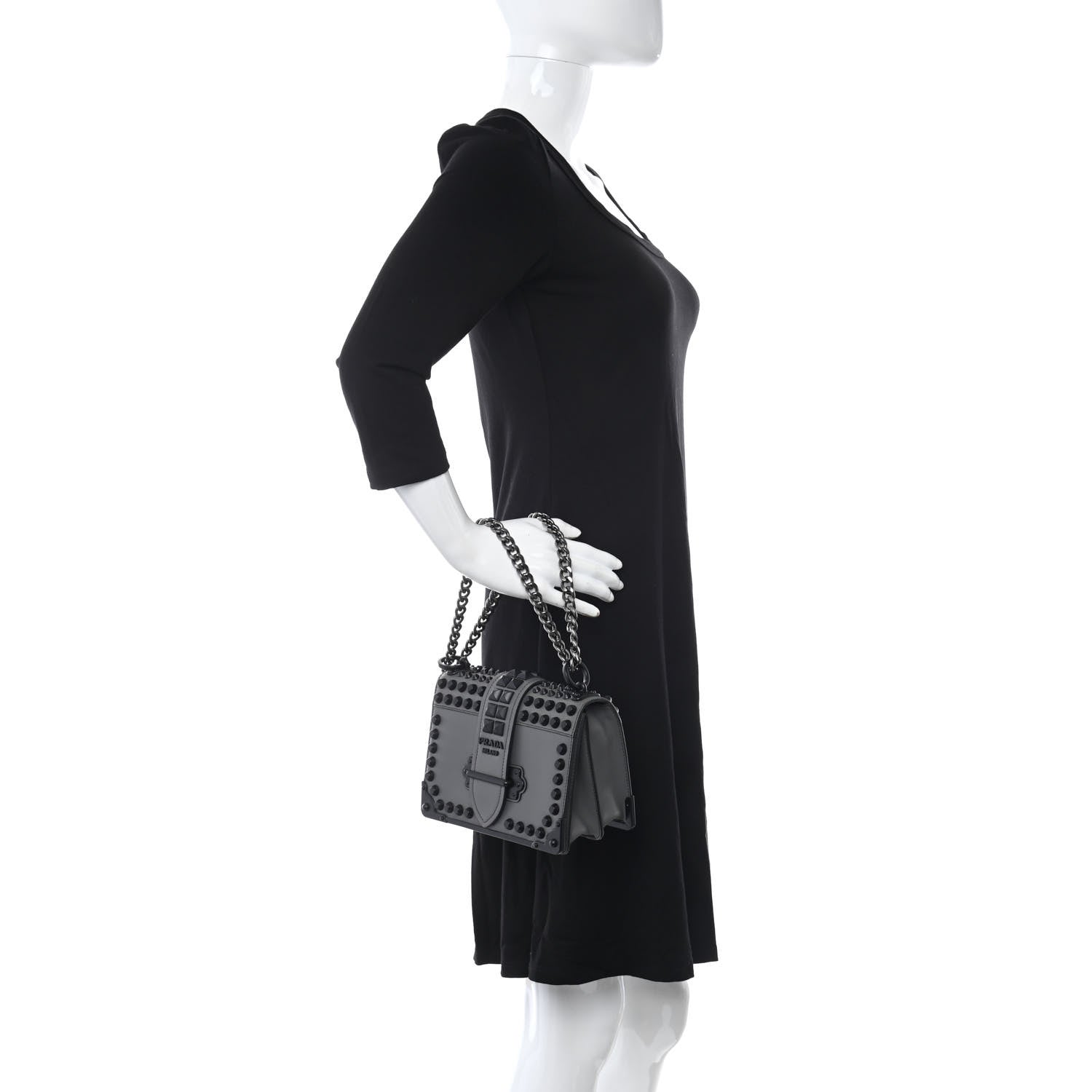 Prada City Calfskin Saffiano Studded Cahier Bag Mercurio 2 of 13