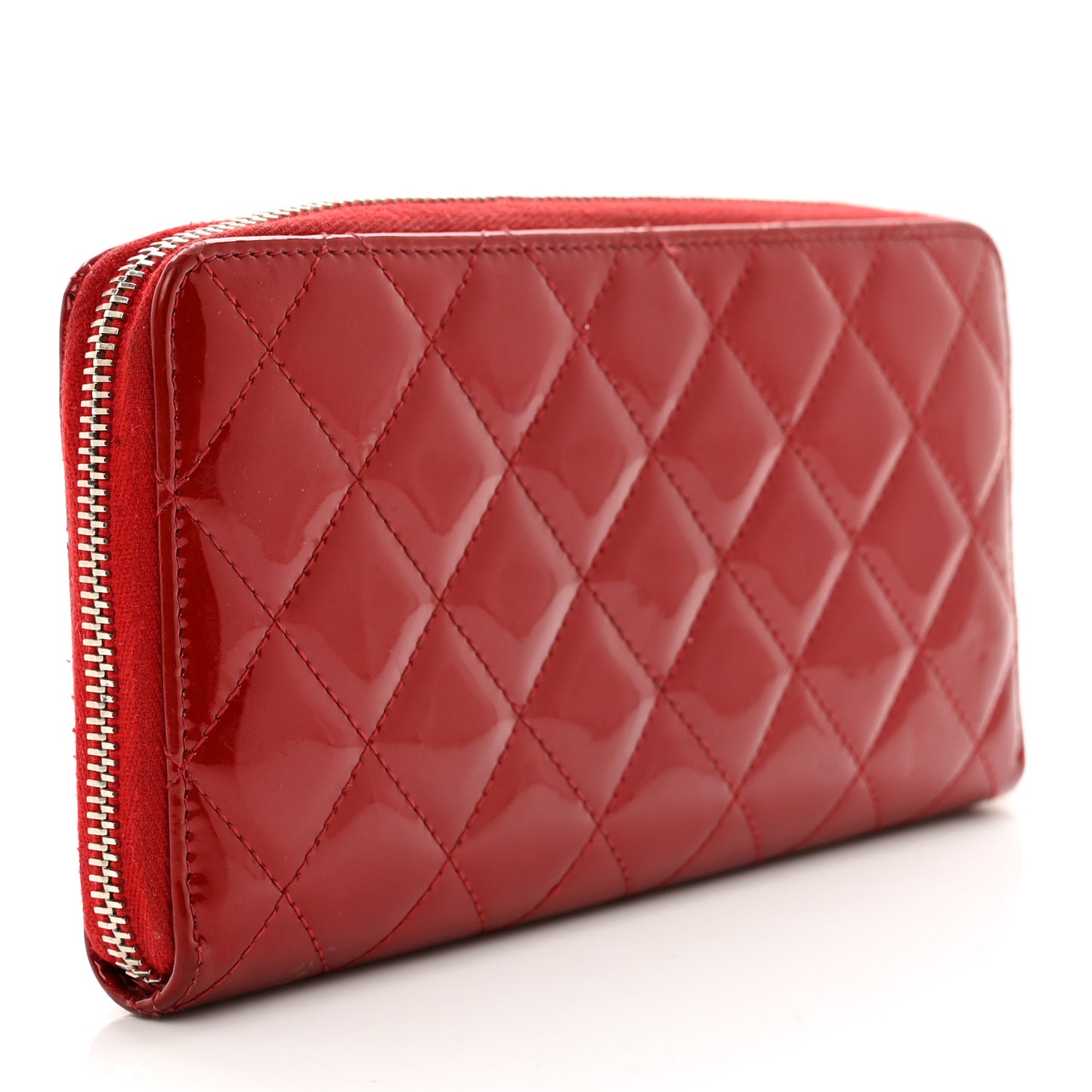 Patent Quilted Brilliant Zip Around Wallet Red