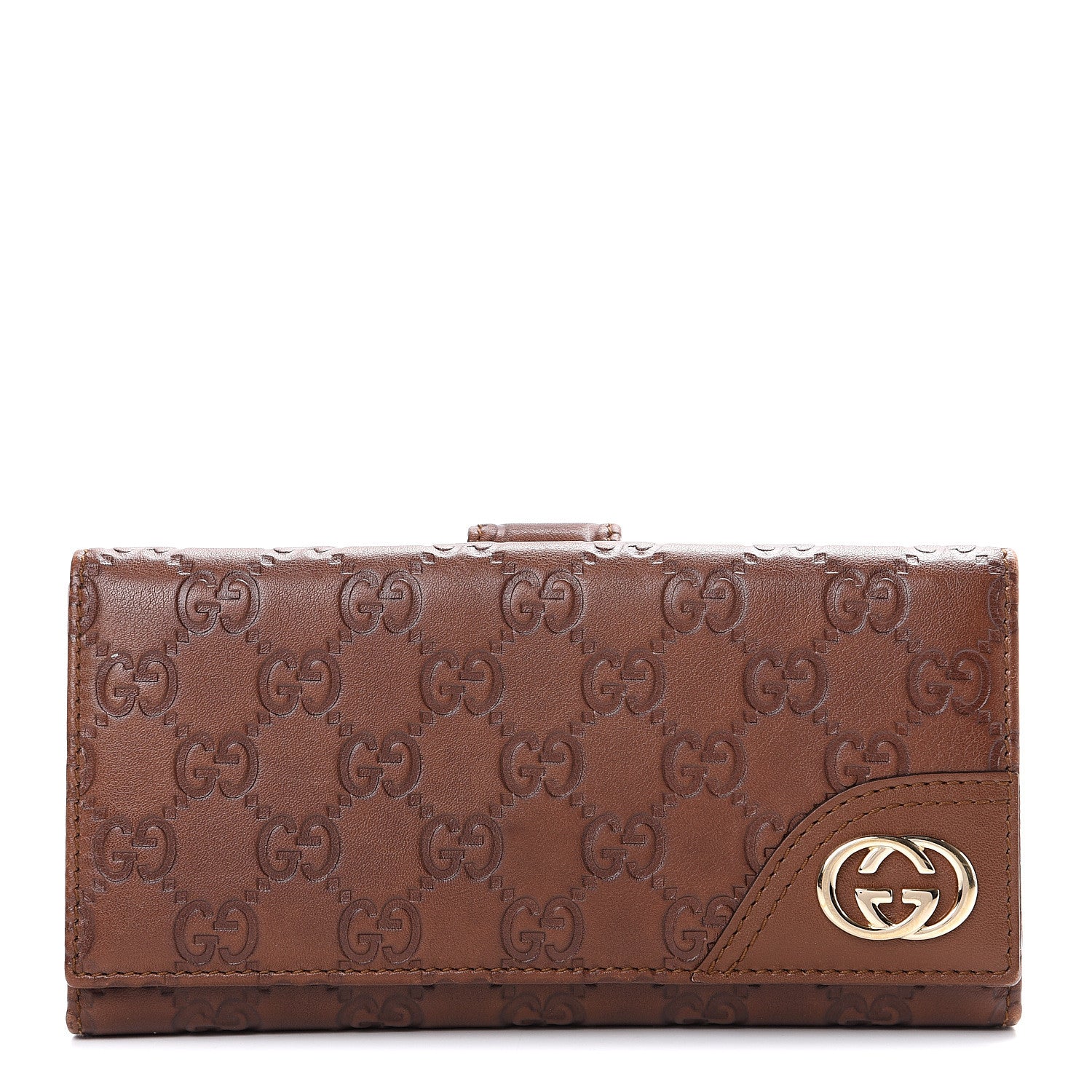 Gucci Guccissima New Britt Continental Snap Wallet Brown 1 of 11