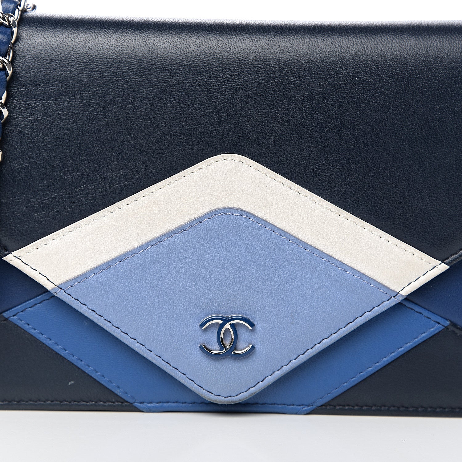 Chanel Lambskin Stitched Wallet On Chain WOC Blue 11 of 12