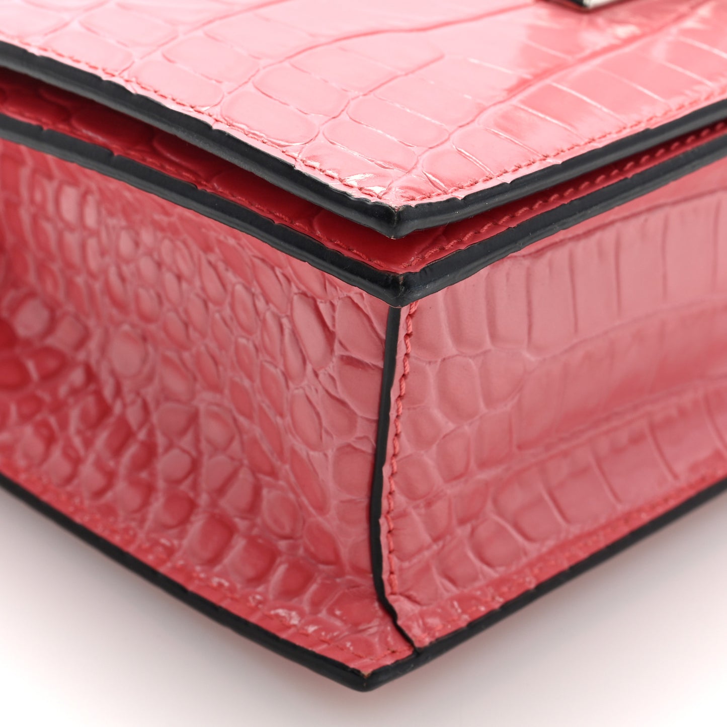 Shiny Crocodile Embossed Jeweled Satchel Pink