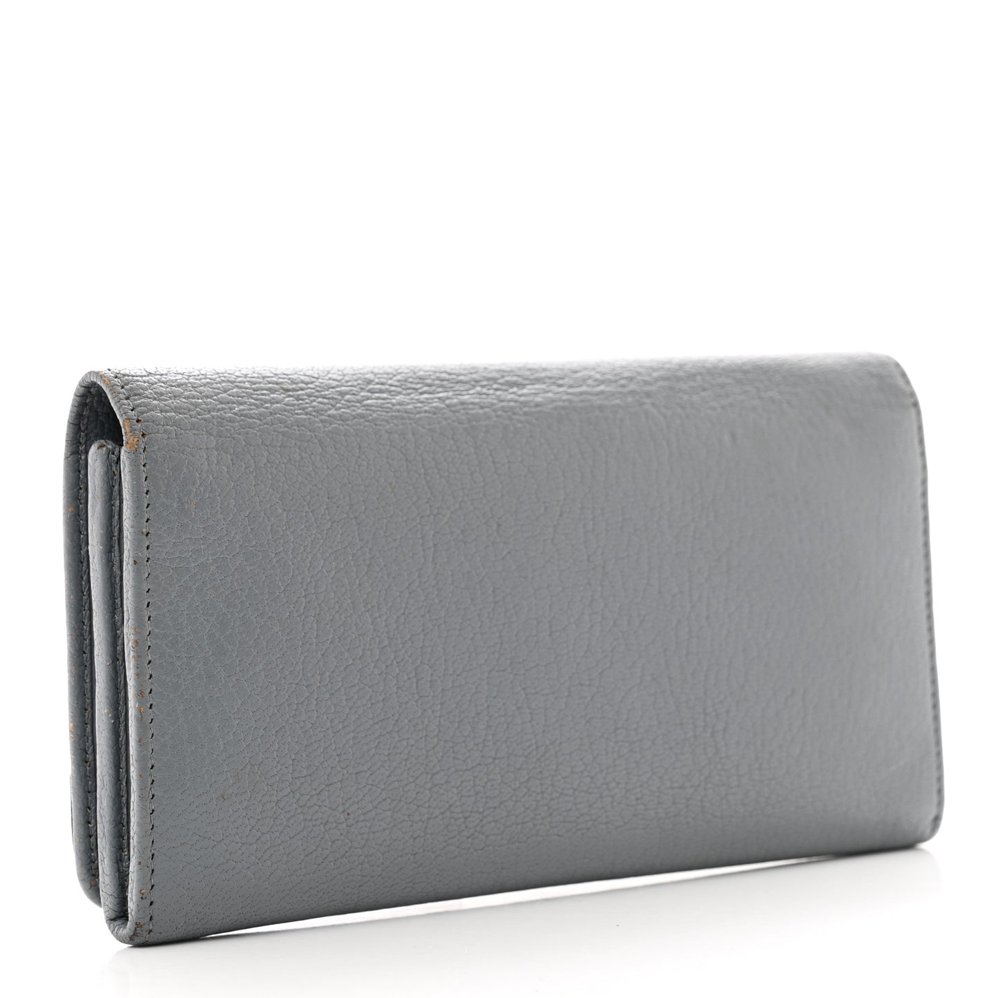 Chevre Gold Metallic Edge Hardware Continental Flap Wallet Bleu Acier