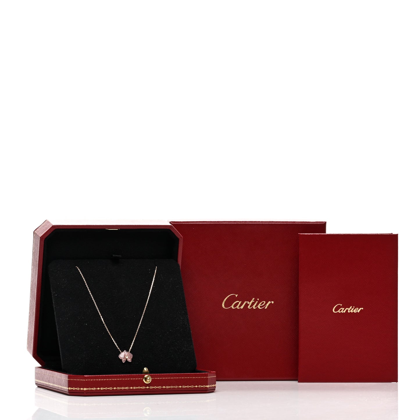18K Pink Gold Rose Quartz Diamond Caresse D'Orchidees Par Cartier Pendant Necklace