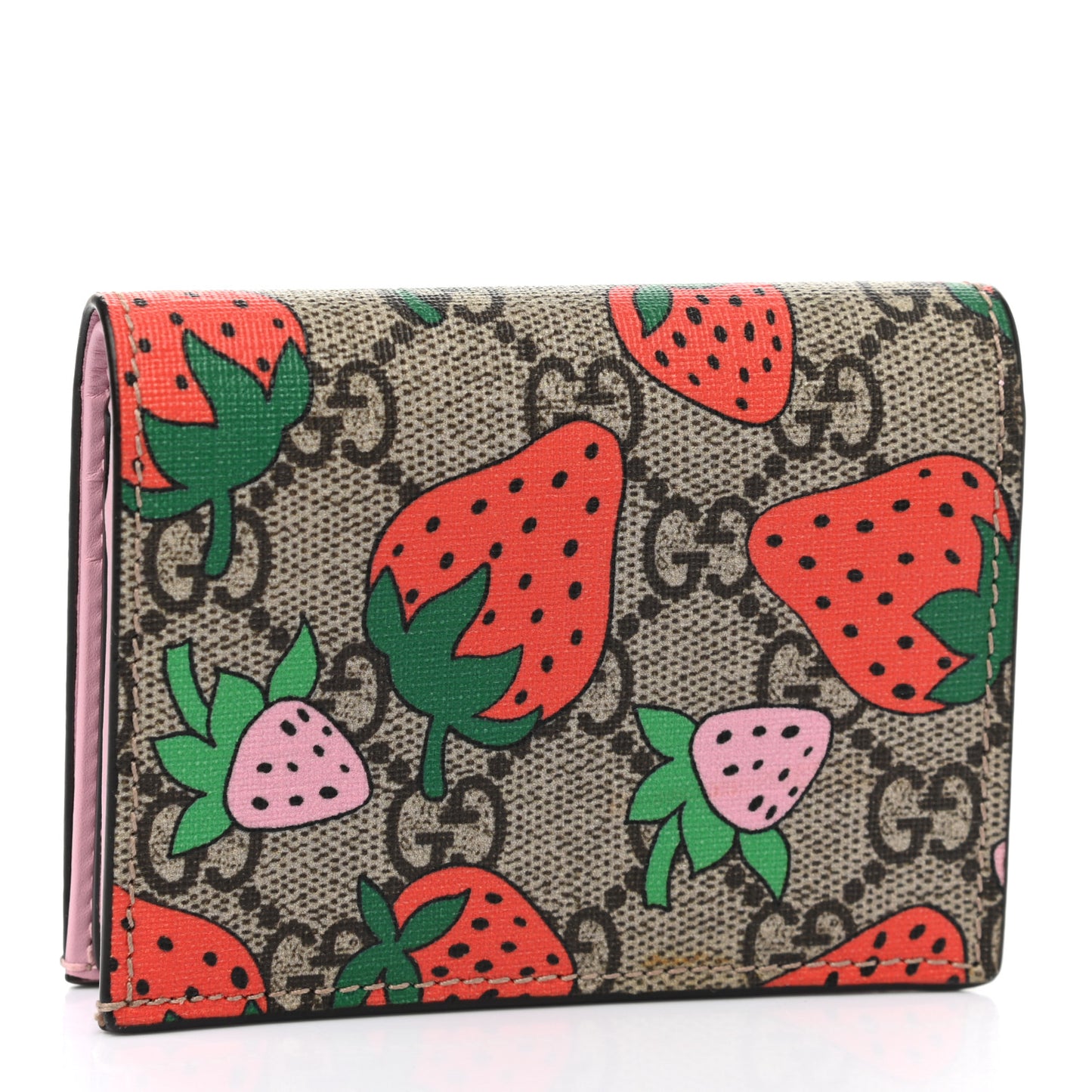 GG Supreme Monogram Strawberry Card Case