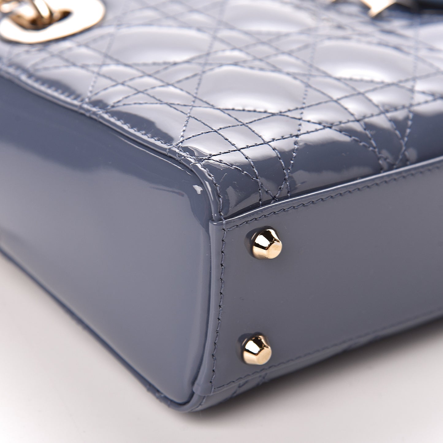 Patent Cannage Mini Lady Dior Light Blue