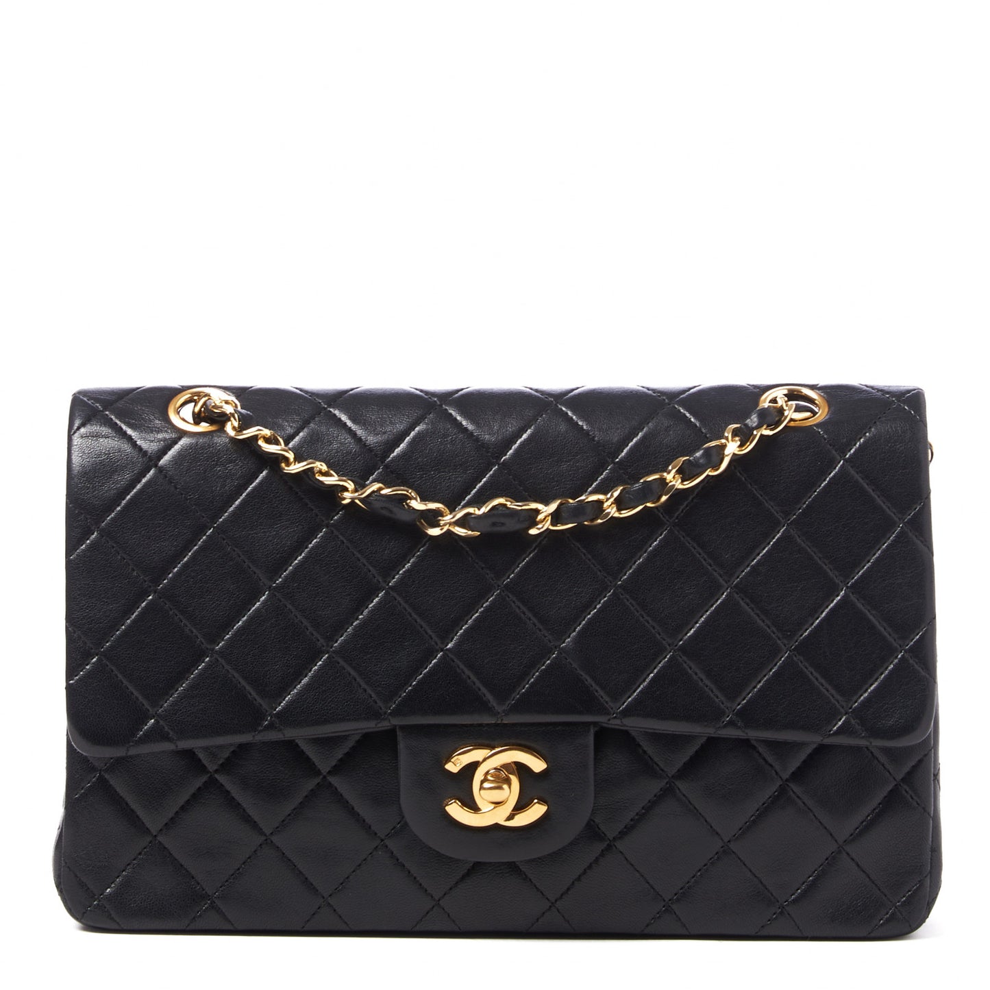 Lambskin Quilted Medium Double Flap Black