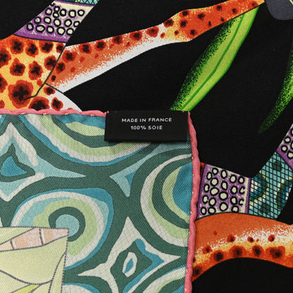 Hermes Silk La Marche Du Zambeze Scarf 90 Black Corail Vert 4 of 6